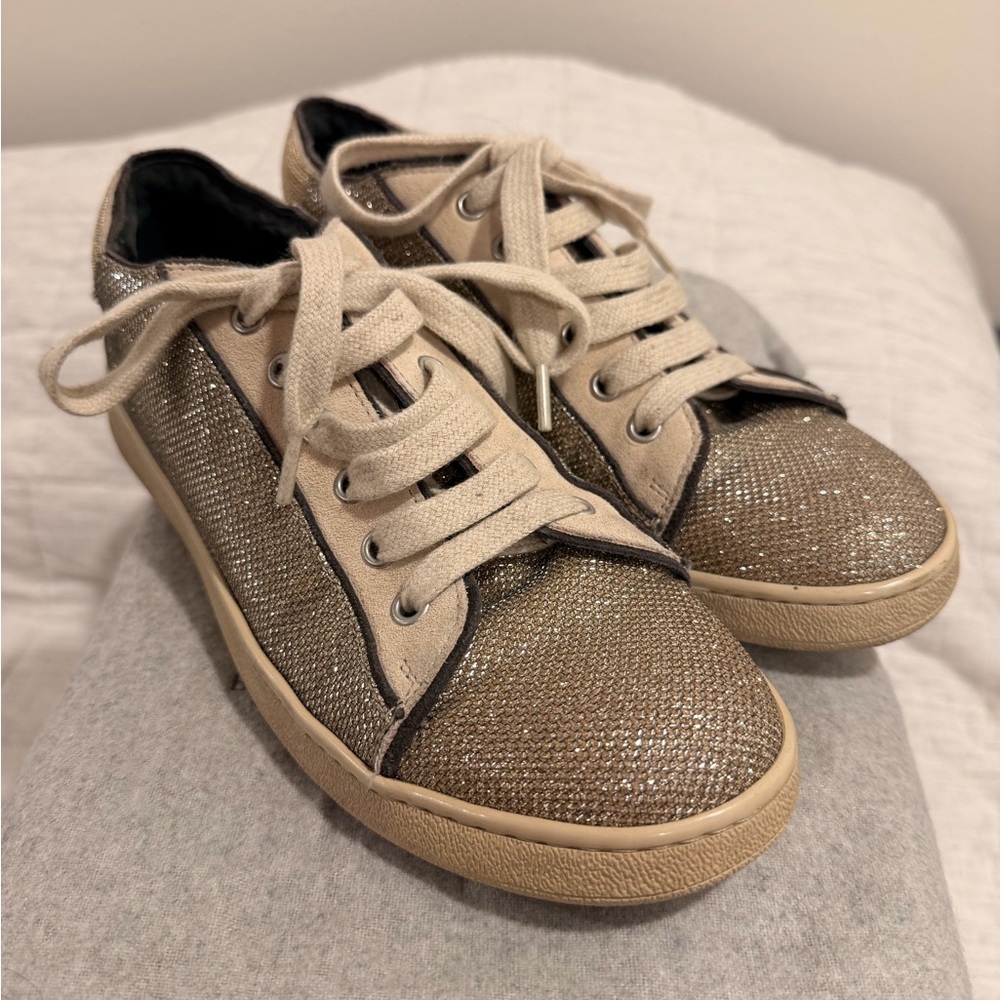 Brunello Cucinelli Gold Glitter Sparkly Sneakers